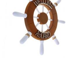 Штурвал интерьерный Welcome aboard 33*33*2 см. коричневый с белым